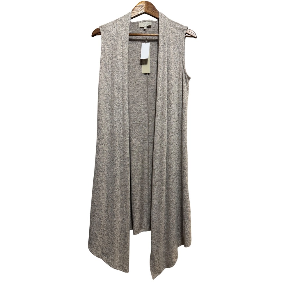 Joan Vass Vest Women Medium Gray NEW Longline Open Front‎ Knit Handkerchief Hem